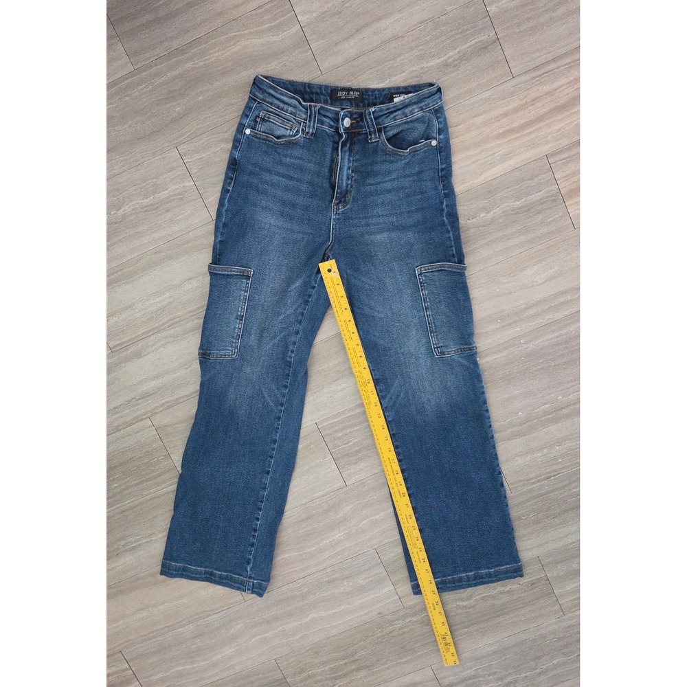 Judy Blue Medium Wash Wide Leg Cargo Jeans Y2K Utility Denim Pants
